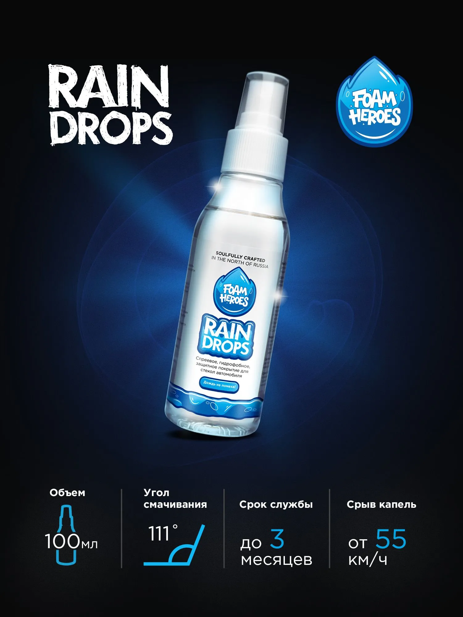 Foam Heroes Rain Drops антидождь для стекол, 100мл