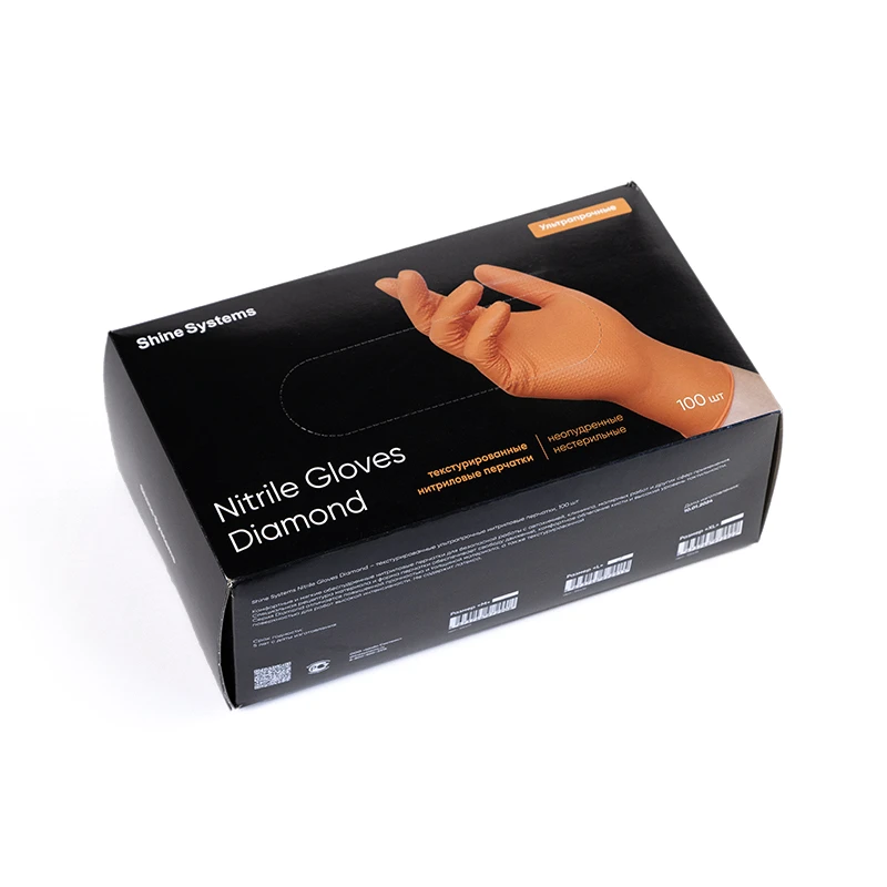 Shine Systems Nitrile Gloves Diamond - текстурированные ультрапрочные нитриловые перчатки, размер "XL", цветоранжевый 100 шт